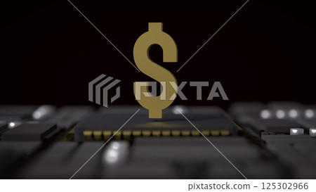 The Gold Dollar symbol on Mother Board for Business concept 3d Rendering. The Gold Dollar symbol on Mother Board for Business concept 3d Rendering. 125302966