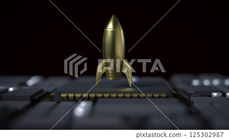 The Gold Rocket on Mother Board for Business concept 3d Rendering. 125302987