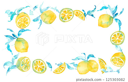 水彩檸檬插圖。水彩檸檬矢量素材。夏季檸檬背景插圖。 125303082
