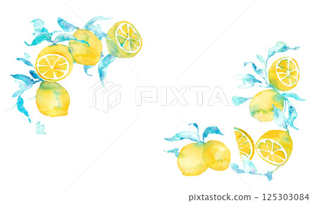 水彩檸檬插圖。水彩檸檬矢量素材。夏季檸檬背景插圖。 125303084