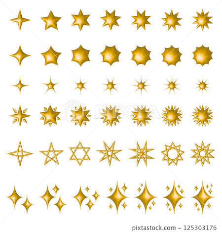Metallic star icon set 3d illustration ornament decoration design symbol vector gold 125303176