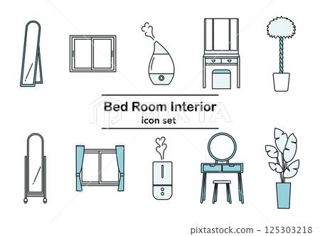 Simple line drawing illustration icon set of bedroom furniture (monochrome color) 125303218