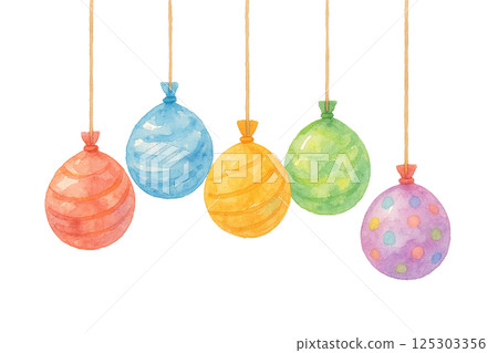 Colorful watercolor illustration of yo-yo balloons (seasons and events) 125303356