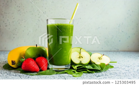 Healthy green smoothie with apples 125303495