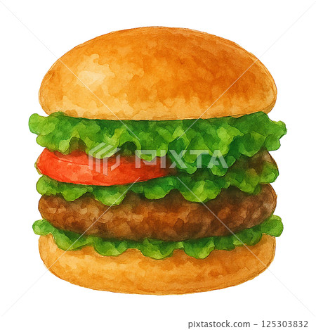 充滿蔬菜(食物)的漢堡的水彩插圖 充滿蔬菜(食物)的漢堡的水彩插圖 125303832