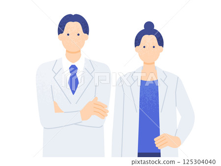 Medical staff working at university hospitals and clinics. Male and female doctors wearing white coats. Vector illustration material. 125304040