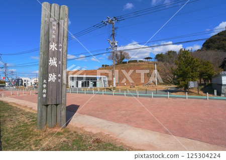 Huge earthworks remain at the Mizuki ruins, a special national historic site 125304224