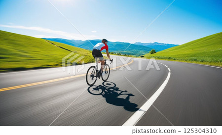 A man riding a mountain bike 125304310