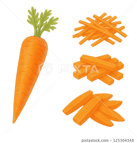 Watercolor carrot and three kinds of cut material illustration (vegetables) Watercolor carrot and three kinds of cut material illustration (vegetables) 125304348