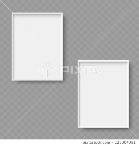 Empty White Frame Mockup with Shadow on Transparent Background - Vector 125304381