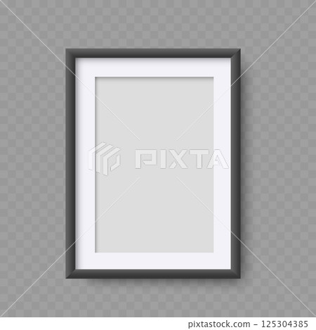 Empty Black Frame Mockup with Shadow on Transparent Background - Vector 125304385