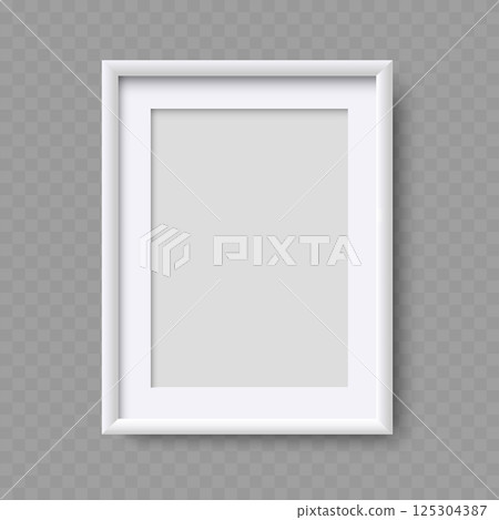 Empty White Frame Mockup with Shadow on Transparent Background - Vector 125304387
