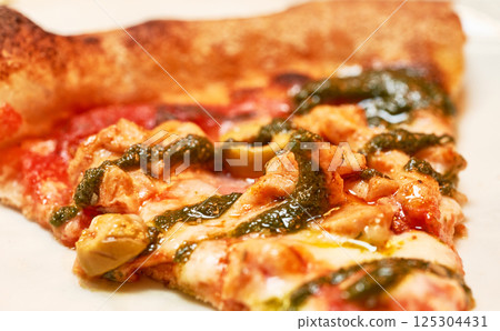 Pizza with solivki close-up. Italian pizza. Pizza with solivki close-up. Italian pizza. 125304431