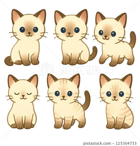 Set of 6 Siamese cats in various poses (cute characters with striking blue eyes) 125304733