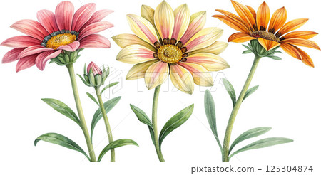 Three Gazania Flowers Three Gazania Flowers 125304874