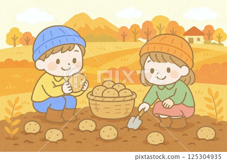 孩子喜歡挖馬鈴薯（秋收體驗圖） 125304935