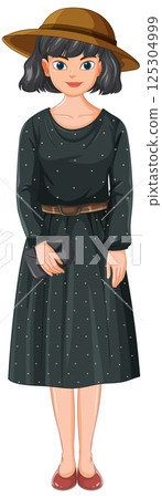 Stylish Woman in Polka Dot Dress 125304999