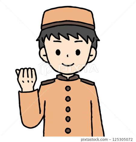 A male hotel employee is doing a fist pump A male hotel employee is doing a fist pump 125305072