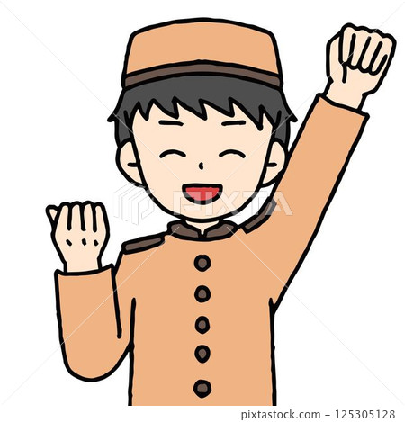 A male hotel employee is doing a fist pump 125305128