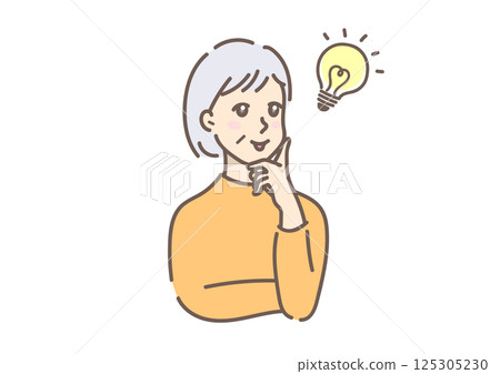 A middle-aged woman drawn in soft colors, looking happy after coming up with an idea and solving a problem A middle-aged woman drawn in soft colors, looking happy after coming up with an idea and solving a problem 125305230