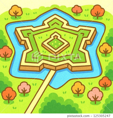 五棱郭高空俯瞰（秋季版）-流行插畫地圖 125305247