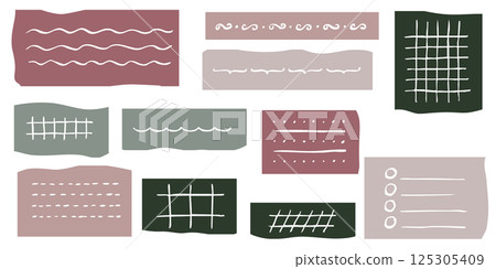 Checked crayon wallpaper print and striped pencil paper texture for artistic collages and notes 125305409