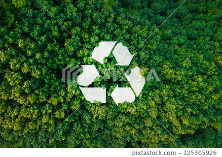 Ecology project concept,Recycling in the forest from an aerial view, sustainable environment concept 125305926