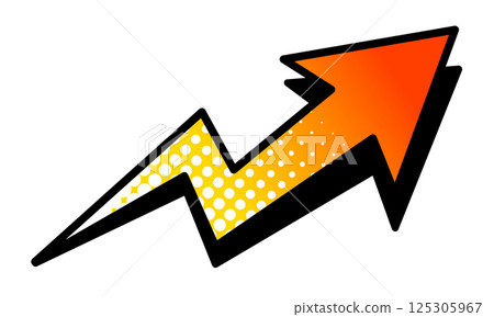 Upward-pointing, line graph-like, wobbly, rising red arrow, red and orange gradation, white dot tone Upward-pointing, line graph-like, wobbly, rising red arrow, red and orange gradation, white dot tone 125305967