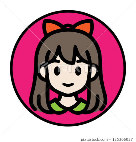 Cute icon of a girl with a ribbon 125306037