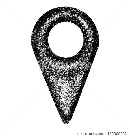 Hand-drawn location pin icon in doodle style. This black and white sketch represents a map pointer used for marking places, GPS, and navigation. 125306532