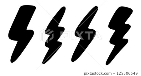 Hand-drawn lightning bolt icon set in doodle style. perfect for use in graphic design, stickers, web elements, and illustrations. Sketch-style electric symbols with a fun and creative look. 125306549