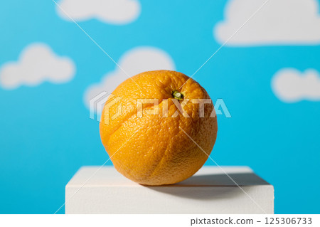 orange fruit on blue background orange fruit on blue background 125306733