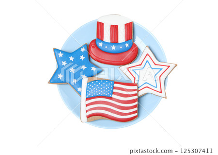 PNG, Cookies with American symbols, isolated on white background PNG, Cookies with American symbols, isolated on white background 125307411
