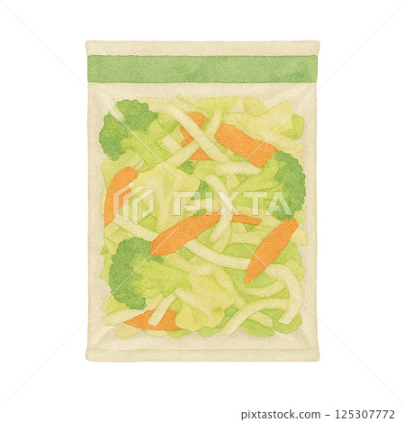 一袋混合切蔬菜(蔬菜)的水彩插圖 一袋混合切蔬菜(蔬菜)的水彩插圖 125307772