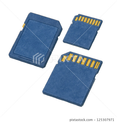 SD 卡和 microSD 卡（日常用品）的水彩插圖 125307971