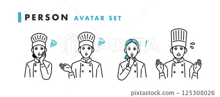 Avatar set of male and female chefs in trouble 125308026