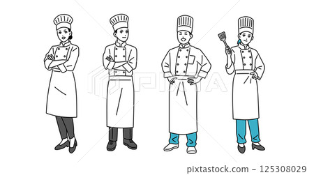 Male and female chefs standing in uniform Male and female chefs standing in uniform 125308029