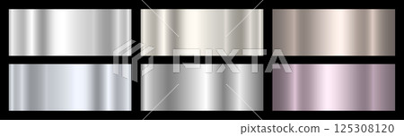 A set of shiny silver gradients on a black background. Metallic gradient effects for text and infographic design. 125308120