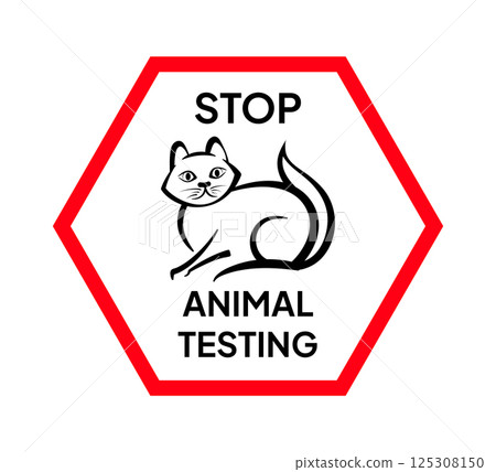 Stop animal testing sign with cat illustration, ethical treatment Stop animal testing sign with cat illustration, ethical treatment 125308150