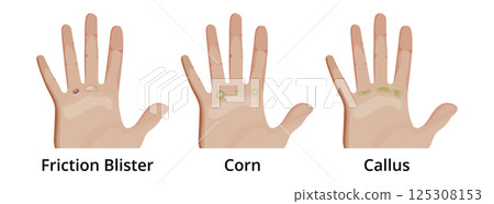 Friction blister, corn and callus forming on hand 125308153