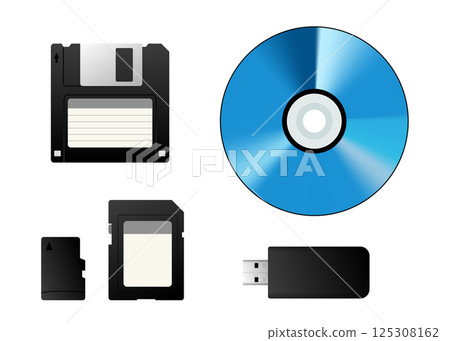 Storage devices evolution from floppy disk to flash drive and compact disc 125308162