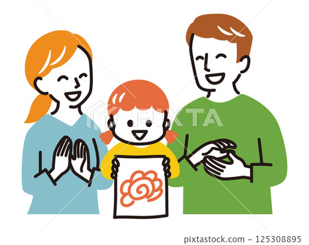 A girl is praised by her parents for her good test results 125308895