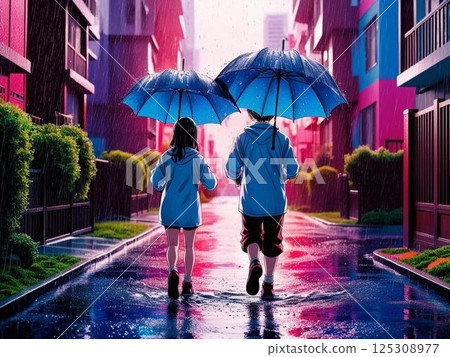 小學生打著傘 小學生打著傘 125308977