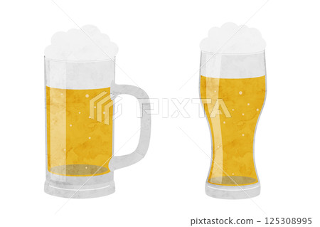 啤酒、啤酒杯和啤酒杯的水彩插圖 啤酒、啤酒杯和啤酒杯的水彩插圖 125308995