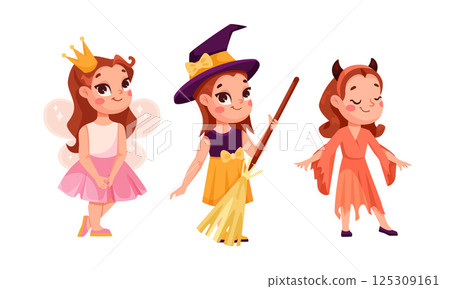 Explore a variety of Cute and Spooky Costumes for Kids Fairy, Witch, and Devil Designs 125309161
