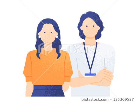 工作的男性和女性商人。一位時尚而可愛的商務人士的插圖。 工作的男性和女性商人。一位時尚而可愛的商務人士的插圖。 125309587