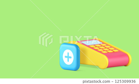 POS terminal machine contactless cashless shopping card payment add banner vector illustration POS terminal machine contactless cashless shopping card payment add banner vector illustration 125309936