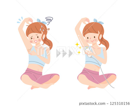 Young woman removing armpit hair by herself 125310156