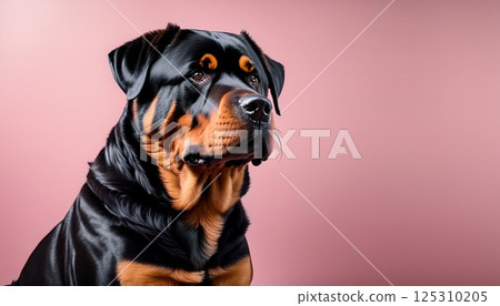 Soft background and powerful Rottweiler dog 125310205