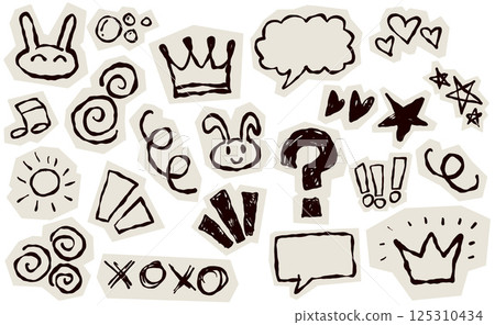 Scrapbook doodle set. Collection of sketch handdrawn scribble heart, star, mark, sign for journal. Chalk or ink craft paper cutout for scrapbook dairy Scrapbook doodle set. Collection of sketch handdrawn scribble heart, star, mark, sign for journal. Chalk or ink craft paper cutout for scrapbook dairy 125310434